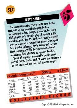 1991-92 SkyBox Steve Smith DFT #517 card back image