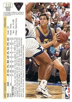 1991-92 Upper Deck Andy Toolson #113 card back image