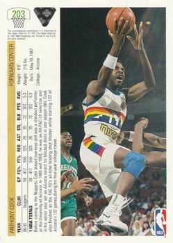 1991-92 Upper Deck Anthony Cook #203 card back image