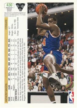 1991-92 Upper Deck Anthony Mason #430 card back image