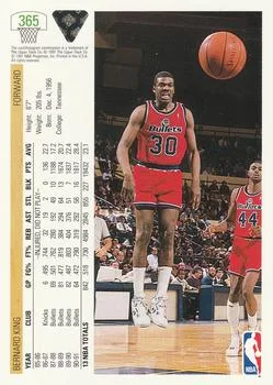 1991-92 Upper Deck Bernard King #365 card back image