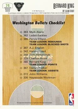 1991-92 Upper Deck Bernard King #74 card back image
