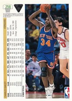 1991-92 Upper Deck Charles Oakley #258 card back image