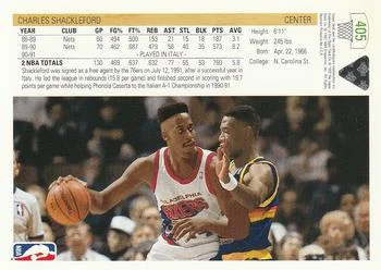 1991-92 Upper Deck Charles Shackleford #405 card back image