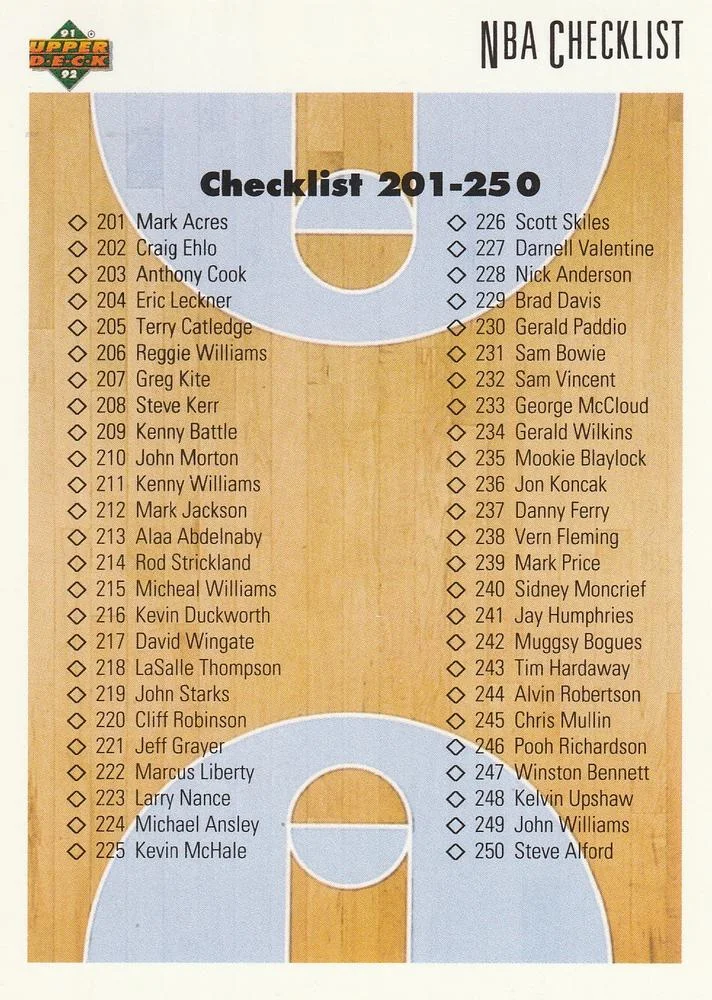 1991-92 Upper Deck Checklist: 201-300 #300 card image