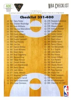 1991-92 Upper Deck Checklist: 301-400 #400 card back image