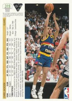1991-92 Upper Deck Chris Jackson #319 card back image