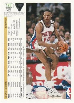 1991-92 Upper Deck Dennis Rodman #185 card back image