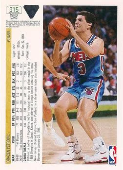 1991-92 Upper Deck Drazen Petrovic #315 card back image