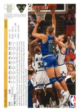1991-92 Upper Deck Felton Spencer #305 card back image