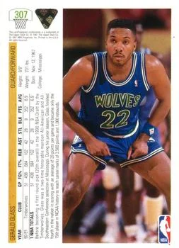 1991-92 Upper Deck Gerald Glass #307 card back image