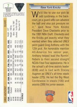 1991-92 Upper Deck Greg Anthony Draft Picks #7 card back image