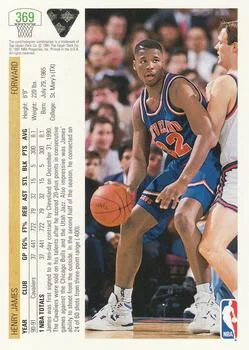 1991-92 Upper Deck Henry James #369 card back image