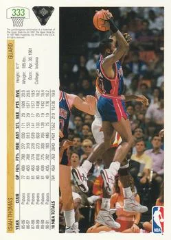 1991-92 Upper Deck Isiah Thomas #333 card back image