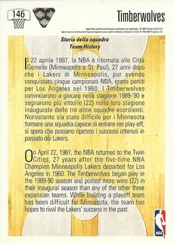 1991-92 Upper Deck Italian Minnesota Timberwolves Logo #146 card back image
