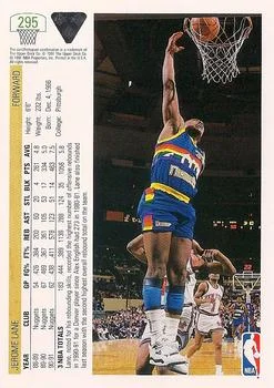 1991-92 Upper Deck Jerome Lane #295 card back image