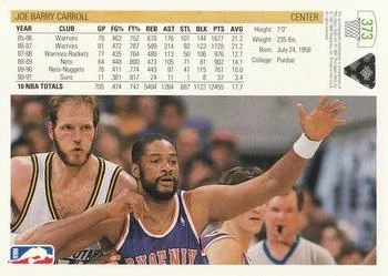 1991-92 Upper Deck Joe Barry Carroll #373 card back image