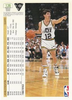 1991-92 Upper Deck John Stockton #136 card back image