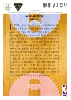1991-92 Upper Deck John Stockton #52 card back image