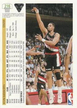 1991-92 Upper Deck Kevin Duckworth #216 card back image