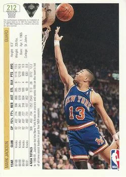 1991-92 Upper Deck Mark Jackson #212 card back image