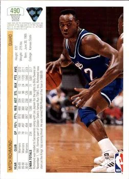 1991-92 Upper Deck Mitch Richmond #490 card back image