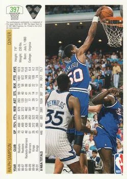 1991-92 Upper Deck Ralph Sampson #397 card back image