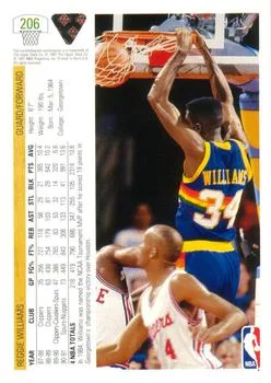 1991-92 Upper Deck Reggie Williams #206 card back image