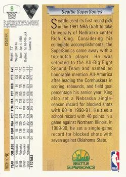 1991-92 Upper Deck Rich King Draft Picks #8 card back image