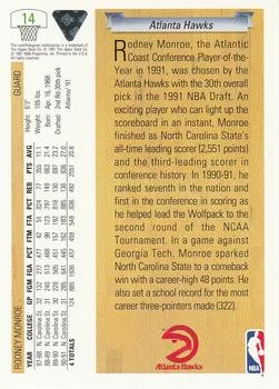 1991-92 Upper Deck Rodney Monroe Draft Picks #14 card back image