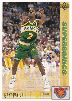 1991-92 Upper Deck Gary Payton VARVAR: 1992 Upper Deck "Diamond Logo" hologram on back [Rookie Standouts] Rookie Standouts #R1b card image