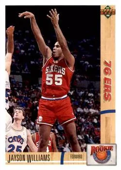 1991-92 Upper Deck Jayson Williams VARVAR: 1992 Upper Deck "Diamond Logo" hologram on back [Rookie Standouts] Rookie Standouts #R14b card image