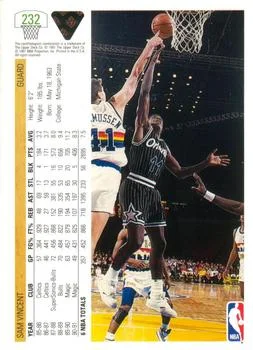 1991-92 Upper Deck Sam Vincent #232 card back image