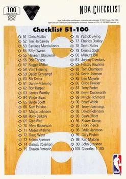 1991-92 Upper Deck Spanish Checklist: 1-100 #100 card back image