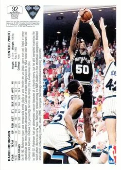1991-92 Upper Deck Spanish David Robinson #92 card back image