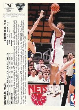 1991-92 Upper Deck Spanish Derrick Coleman #74 card back image