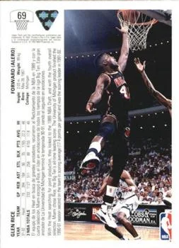 1991-92 Upper Deck Spanish Glen Rice #69 card back image