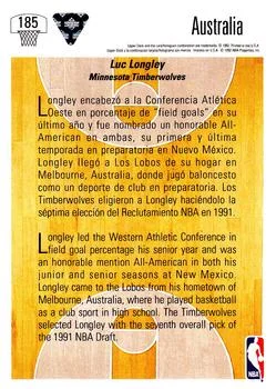 1991-92 Upper Deck Spanish Luc Longley WS #185 card back image
