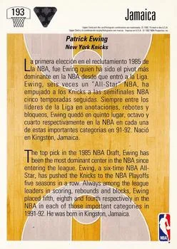 1991-92 Upper Deck Spanish Patrick Ewing WS #193 card back image