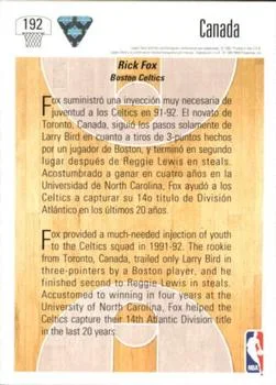 1991-92 Upper Deck Spanish Rick Fox WS #192 card back image