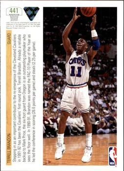 1991-92 Upper Deck Terrell Brandon TP #441 card back image