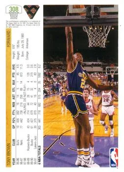 1991-92 Upper Deck Tony Brown #308 card back image