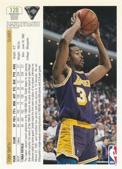 1991-92 Upper Deck Tony Smith #128 card back image