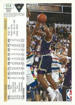 1991-92 Upper Deck Tyrone Corbin #414 card back image