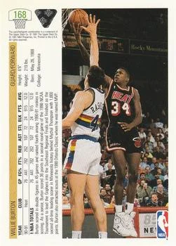 1991-92 Upper Deck Willie Burton #168 card back image