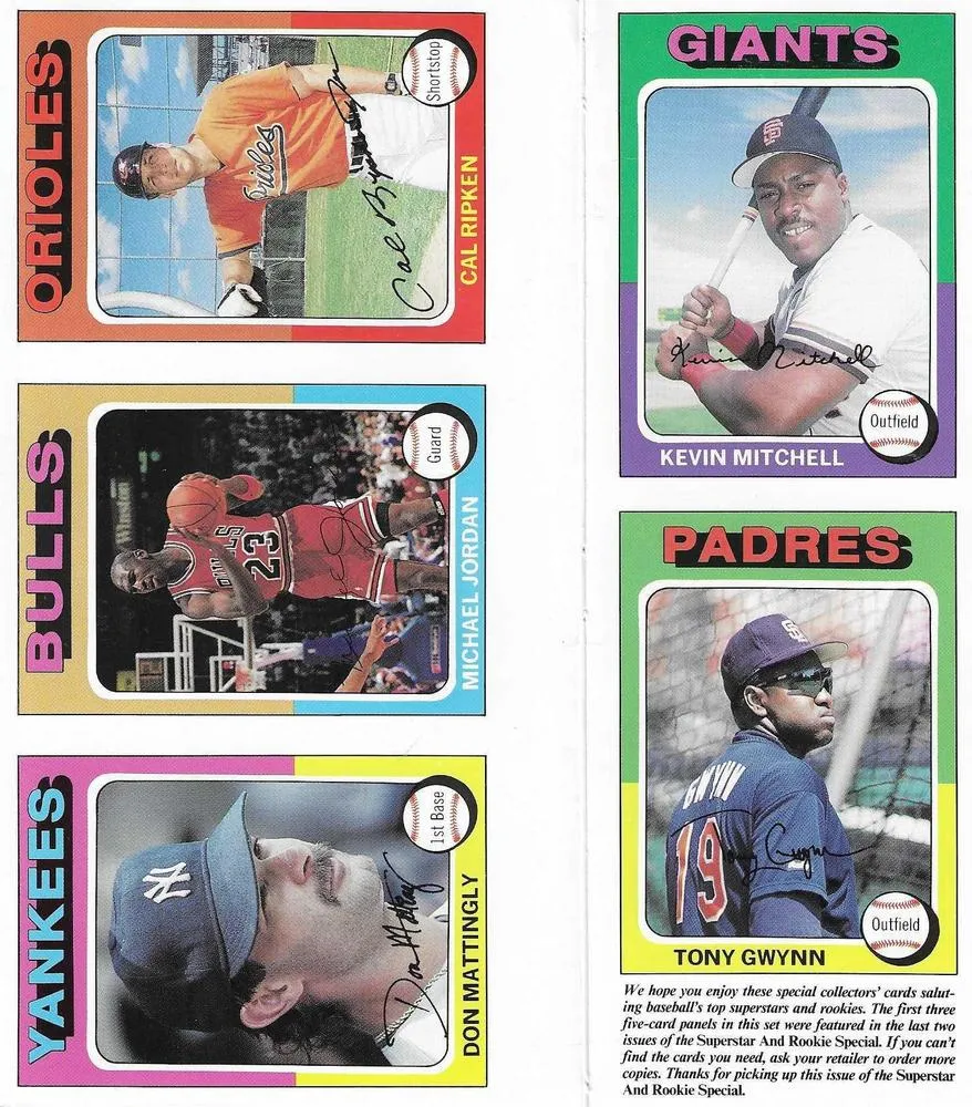 1991 Baseball Cards Presents Superstar and Rookie Special Repli-Cards Michael Jordan Panels #16-20 card image