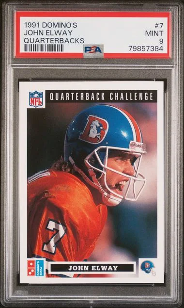 1991 Domino's Quarterbacks John Elway #7 card image