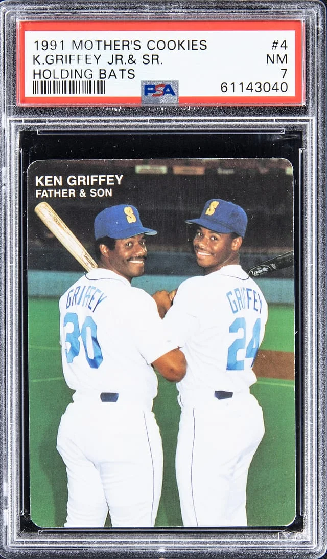 1991 Mother's Cookies Ken Griffey Jr. & Sr., Holding Bats #4 card image