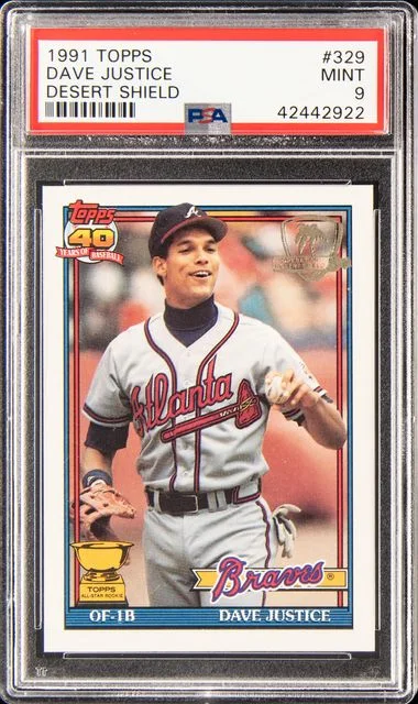 1991 Topps Desert Shield Dave Justice #329 card image
