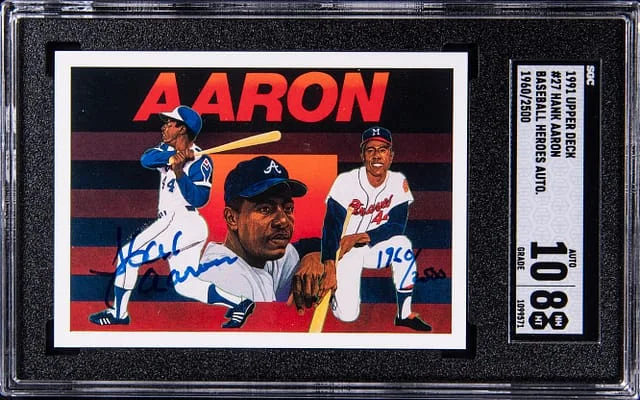 1991 Upper Deck Baseball Hank Aaron Heroes Autograph #27 card image